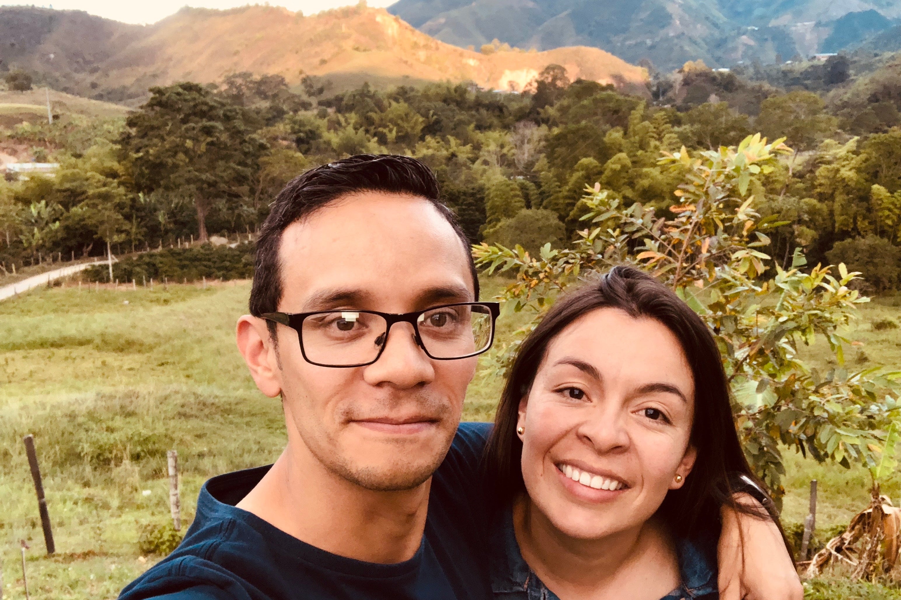 Giovanny and Carolina, founders of Andaky Coffee, on their family farm in Huila Colombia.
